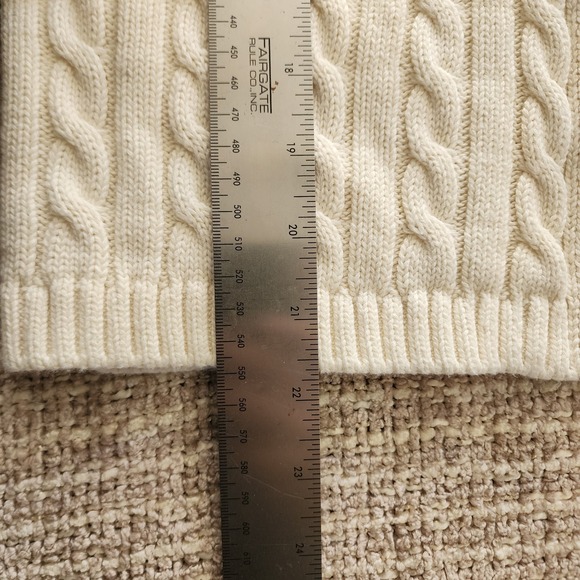 L.L.Bean Women's Beige Cable-Knit Sweater Full Zip Mock Neck Long Sleeve M - Picture 4 of 10